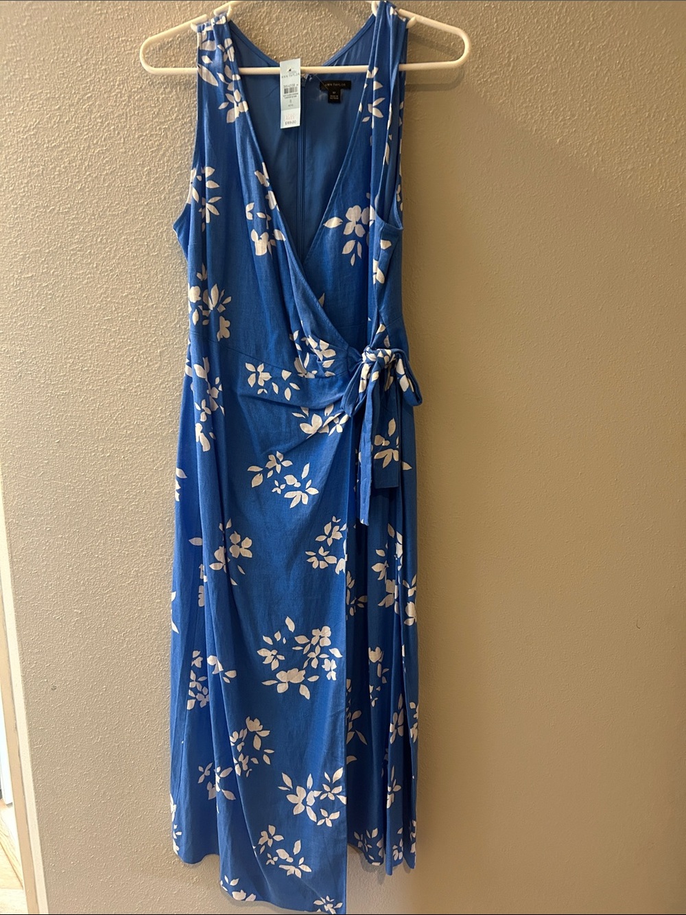 Ann Taylor Blue Floral Wrap Midi Dress